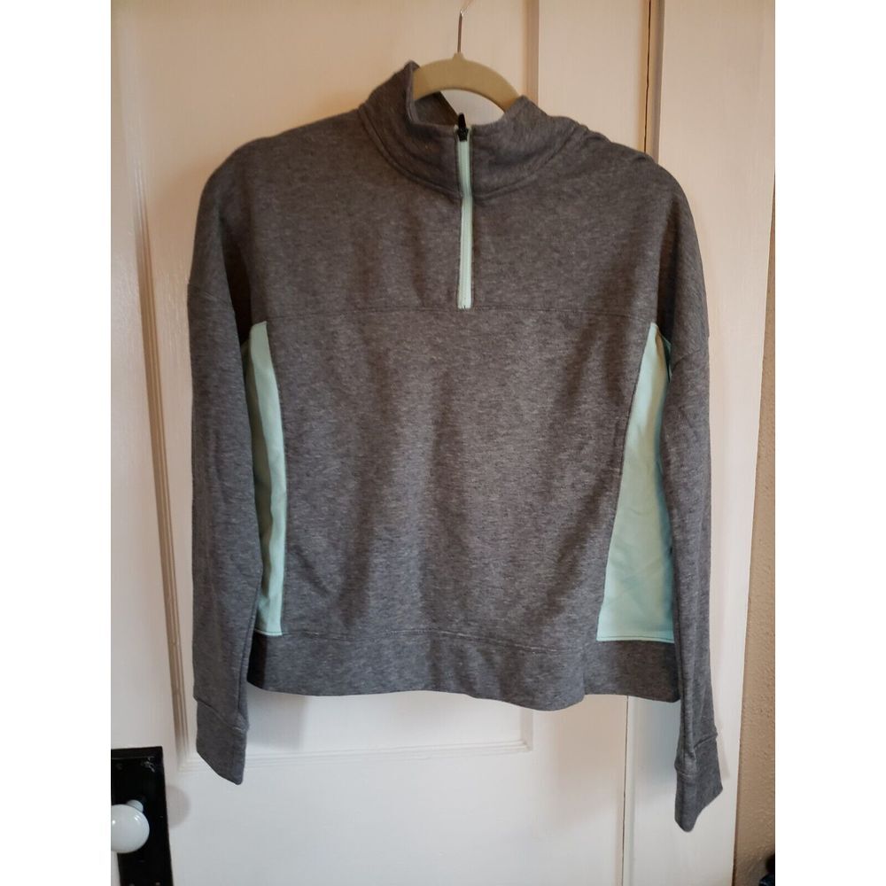 xersion active ware 1/4 zip jacket cotton blend women's Medium grey‎ +blue